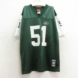 Reebok - 古着 リーボック REEBOK 半袖 ビンテージ フットボール Tシャツ キッズ ボーイズ 子供服 00年代 00s NFL ニューヨークジェッツ ジョナサンヴィルマ 51 メッシュ地 Vネック 緑 グリーン ゲームシャツ ユニフォーム アメフト スーパーボウル 24may22