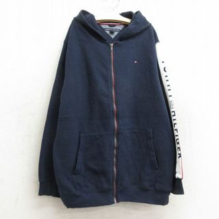 トミーヒルフィガー(TOMMY HILFIGER)の古着 トミーヒルフィガー TOMMY HILFIGER 長袖 ブランド スウェット フルジップ パーカー キッズ ボーイズ 子供服 ビッグロゴ 紺 ネイビー 【spe】 24may22(シャツ/カットソー)