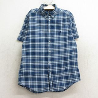 ラルフローレン(Ralph Lauren)の古着 ラルフローレン Ralph Lauren 半袖 ブランド シャツ キッズ ボーイズ 子供服 ワンポイントロゴ コットン ボタンダウン 紺他 ネイビー チェック 24may22(ジャケット/コート)