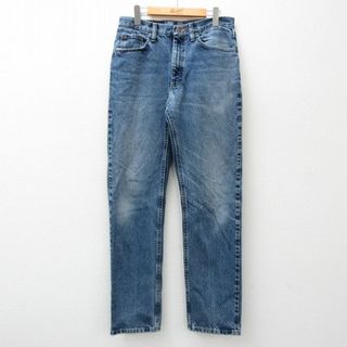 ラングラー(Wrangler)のW32★古着 ラングラー Wrangler ジーンズ メンズ ヒゲ コットン 紺 ネイビー デニム 24may22 中古 ボトムス ジーパン Gパン ロング パンツ(ワークパンツ/カーゴパンツ)