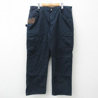 ラングラー(Wrangler)のW38★古着 ラングラー Wrangler ペインター カーゴ パンツ メンズ ダック地 リップストップ ダブルニー コットン 濃紺 ネイビー 24may22 中古 ボトムス ロング(ワークパンツ/カーゴパンツ)