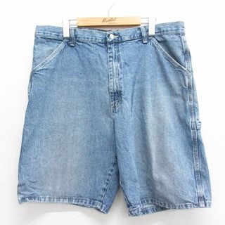 ラングラー(Wrangler)のW36★古着 ラングラー Wrangler ショート ペインター パンツ ショーツ メンズ コットン 紺 ネイビー デニム 24may22 中古 ボトムス 短パン ショーパン(ワークパンツ/カーゴパンツ)