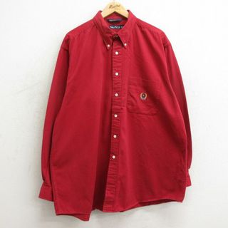 ノーティカ(NAUTICA)のXL★古着 ノーティカ NAUTICA 長袖 ブランド シャツ メンズ 90年代 90s ワンポイントロゴ 大きいサイズ コットン ボタンダウン 赤 レッド 24may22 中古 トップス(シャツ)