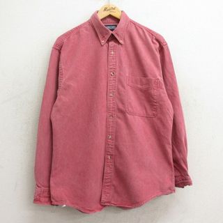 LANDS’END - XL★古着 ランズエンド 長袖 ブランド シャツ メンズ 90年代 90s コットン ボタンダウン USA製 赤系 レッド 24may22 中古 トップス