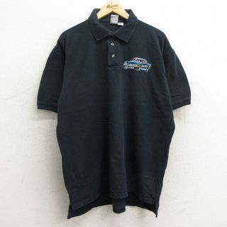 XL★古着 半袖 ポロ シャツ メンズ 00年代 00s 車 大きいサイズ コットン 鹿の子 黒 ブラック 24may22 中古 トップス(ポロシャツ)