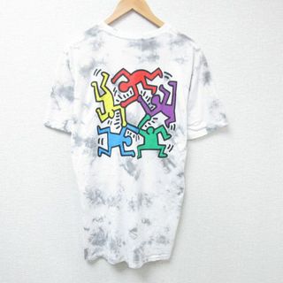 XL★古着 半袖 Tシャツ メンズ キースヘリング アート クルーネック 薄グレー他 タイダイ 24may22 中古(Tシャツ/カットソー(半袖/袖なし))