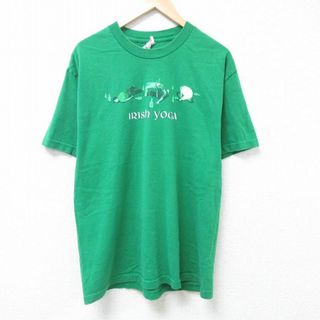 XL★古着 半袖 Tシャツ メンズ アイリッシュ コットン クルーネック 緑 グリーン 24may22 中古(Tシャツ/カットソー(半袖/袖なし))