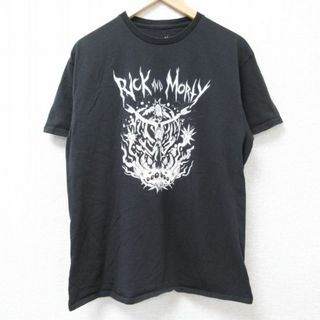 M★古着 半袖 Tシャツ メンズ アニメ リックアンドモーティ コットン クルーネック 黒 ブラック 24may22 中古(Tシャツ/カットソー(半袖/袖なし))