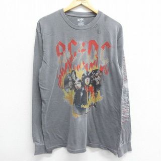 L★古着 長袖 ロック バンド Tシャツ メンズ AC/DC クルーネック 濃グレー 24may22 中古(Tシャツ/カットソー(半袖/袖なし))