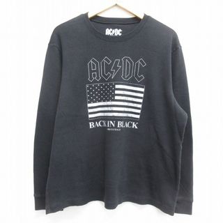 XL★古着 長袖 ロック バンド サーマル Tシャツ メンズ AC/DC 大きいサイズ クルーネック 黒 ブラック 【spe】 24may22 中古(Tシャツ/カットソー(半袖/袖なし))