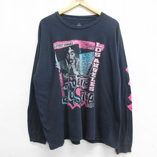 XL★古着 長袖 Tシャツ メンズ ポエティックジャスティス トゥパック 2パック 2PAC 大きいサイズ コットン クルーネック 黒 ブラック 24may22 中古(Tシャツ/カットソー(半袖/袖なし))