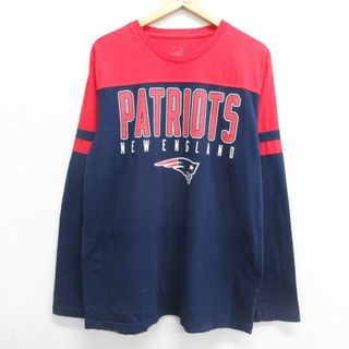 XL★古着 長袖 Tシャツ メンズ NFL ニューイングランドペイトリオッツ ツートンカラー コットン クルーネック 紺他 ネイビー アメフト スーパーボウル 24may22 中古(Tシャツ/カットソー(半袖/袖なし))