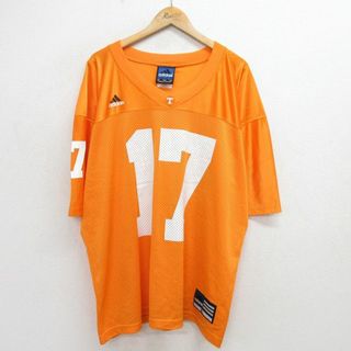 アディダス(adidas)のXL★古着 アディダス adidas 半袖 ビンテージ フットボール Tシャツ メンズ 90年代 90s 17 メッシュ地 大きいサイズ Vネック USA製 オレンジ ユニフォーム ゲームシャツ 【spe】 24may22 中古(Tシャツ/カットソー(半袖/袖なし))