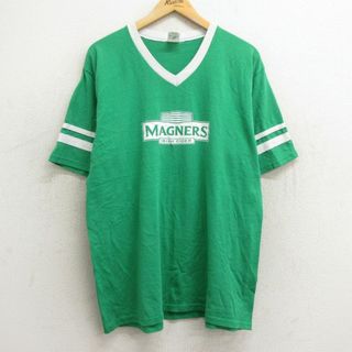 XL★古着 半袖 ビンテージ Tシャツ メンズ 00年代 00s マグナーズ 17 Vネック 緑 グリーン 24may22 中古(Tシャツ/カットソー(半袖/袖なし))