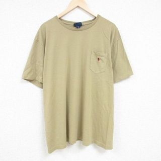 ラルフローレン(Ralph Lauren)のXL★古着 ラルフローレン Ralph Lauren 半袖 ブランド Tシャツ メンズ 90年代 90s ワンポイントロゴ 胸ポケット付き 大きいサイズ コットン クルーネック ベージュ カーキ 24may22 中古(Tシャツ/カットソー(半袖/袖なし))