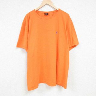 ラルフローレン(Ralph Lauren)のXL★古着 ラルフローレン Ralph Lauren 半袖 ブランド Tシャツ メンズ 90年代 90s ワンポイントロゴ 大きいサイズ ロング丈 コットン クルーネック オレンジ 24may22 中古(Tシャツ/カットソー(半袖/袖なし))