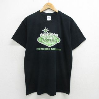 L★古着 半袖 ビンテージ Tシャツ メンズ 00年代 00s ラスベガス コットン クルーネック 黒 ブラック 24may22 中古(Tシャツ/カットソー(半袖/袖なし))