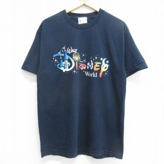 Disney - L★古着 半袖 ビンテージ Tシャツ メンズ 00年代 00s ディズニー DISNEY コットン クルーネック 紺 ネイビー 24may22 中古