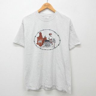 L★古着 半袖 ビンテージ Tシャツ メンズ 00年代 00s ルート66 テキサス 車 クルーネック 薄グレー 霜降り 24may22 中古(Tシャツ/カットソー(半袖/袖なし))