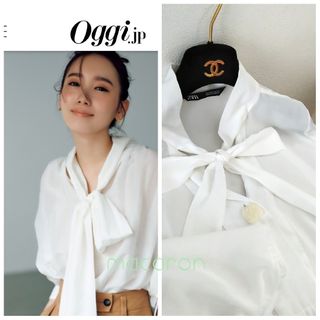 ZARA - お取置き♡ZARAザラ変わりボタン リボン付ブラウス白タイ付きギャザー袖シャツ白