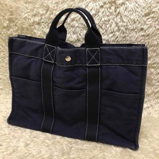 HERMES エルメス キャンバス トートバッグ ドーヴィルMM 紺　ネイビー