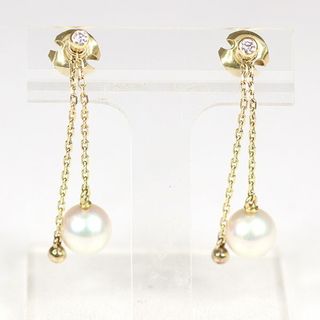 MIKIMOTO - ミキモト パール ダイヤモンド ピアス K14YG アコヤ真珠 6.9mm イエローゴールド 揺れるピアス【中古】