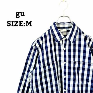 ユニクロ(UNIQLO)のGU ユニクロ チェックシャツ M シャツ 青 白 チェック 胸ポケット(Tシャツ/カットソー(半袖/袖なし))