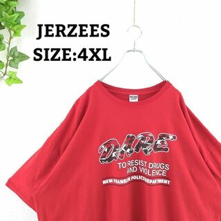 ジャージーズ(JERZEES)のTシャツ US古着 4XL オーバーサイズ ビッグプリント レッド 赤 半袖(Tシャツ/カットソー(半袖/袖なし))