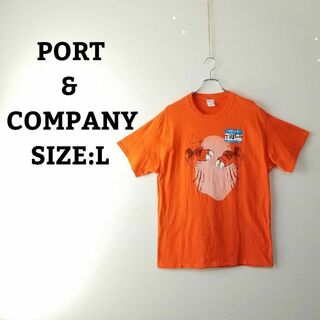 Port&Company tシャツ L オレンジ オーバーサイズ 夏 プリント(Tシャツ/カットソー(半袖/袖なし))