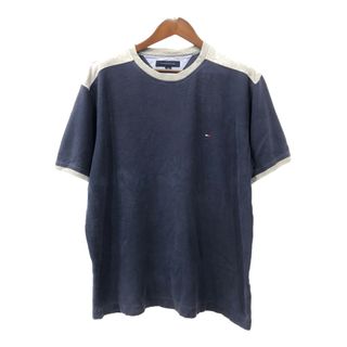 TOMMY HILFIGER - TOMMY HILFIGER トミーヒルフィガー 半袖Ｔシャツ ワンポイント ネイビー (メンズ XL) 中古 古着 Q7376