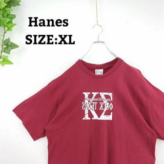 Hanes - Tシャツ US古着 XL オーバーサイズ ビッグプリント あずき色 半袖