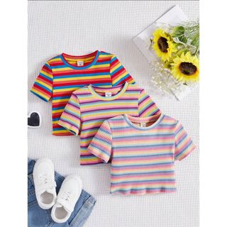 シーイン(SHEIN)のshein ストライプ　半袖　トップス　女の子　3枚セット(Tシャツ/カットソー)