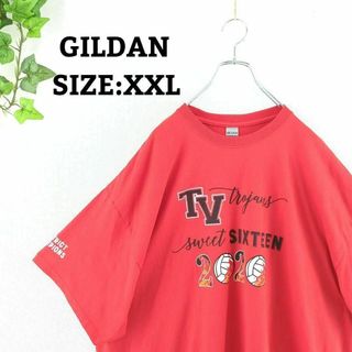 Tシャツ US古着 XXL ビッグプリント レッド 輸入 ビッグシルエット 赤(Tシャツ/カットソー(半袖/袖なし))