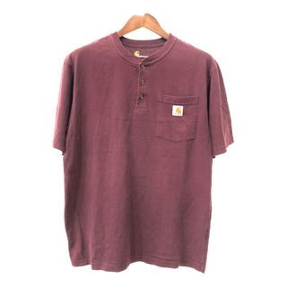 カーハート(carhartt)のCarhartt カーハート ヘンリーネック ポケット 半袖Ｔシャツ ワンポイント ワインレッド (メンズ M) 中古 古着 Q7390(Tシャツ/カットソー(半袖/袖なし))