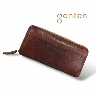 genten - 【送料無料】genten ゲンテン レザーラウンドファスナーウォレット 長財布