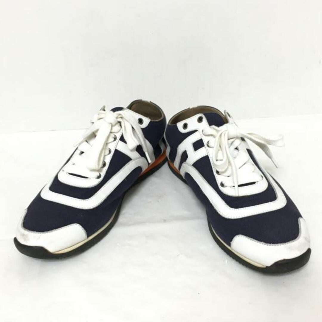 HERMES(エルメス) スニーカー 37 1/2 レディース クイック ダークネイビー×白 キャンバス×レザー HERMES(エルメス) スニーカー 37 1/2 レディース クイック ダークネイビー×白 キャンバス×レザー