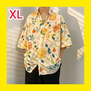 シャツ 半袖 XL 浅黄色 メンズ プリント フルーツ 植物(シャツ)