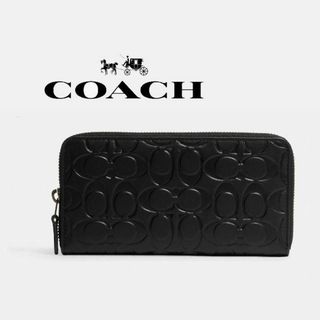 コーチ(COACH)のCOACH コーチ 長財布 アコーディオン シグネチャー レザー 黒 本革(財布)