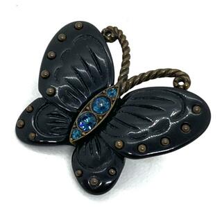 ANNA SUI - ANNA SUI(アナスイ) ブローチ - プラスチック×金属素材×ラインストーン 黒×ブルー×ゴールド 蝶