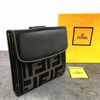 フェンディ(FENDI)の極美品 FENDI Wホック財布 01695 ズッカ柄 キャンバス レザー 10(財布)