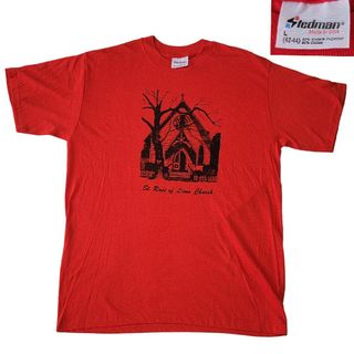 【80S】USA製 ステッドマン Stedman 教会 Tシャツ L 赤(Tシャツ/カットソー(半袖/袖なし))