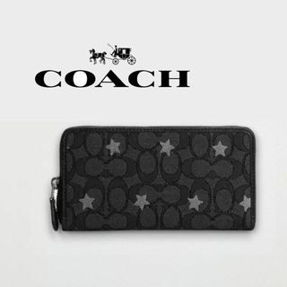 コーチ(COACH)のCOACH コーチ 長財布 本革 レザー シグネチャー ジャカード 星 刺繍 黒(財布)