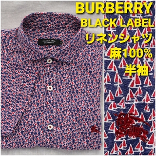 BURBERRY BLACK LABEL - 【美品】BURBERRY 半袖リネンシャツ size2 S～M 麻100%