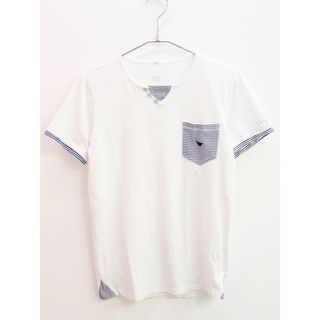 【夏物 新入荷!】♪アルマーニ ジュニア/Armani Junior♪154cm 半袖Tシャツ/半袖カットソー 白×紺【中古】子供服 キッズ kids ジュニア 男の子 夏 tops 125042