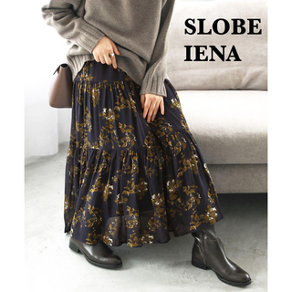 SLOBE IENA - スローブイエナ　レーヨンジョーゼットフラワースカート　ネイビー