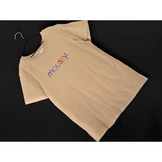 マウジー(moussy)のMOUSSY マウジー ロゴ プリント Tシャツ sizeF/ベージュ ■◆ レディース(Tシャツ(半袖/袖なし))