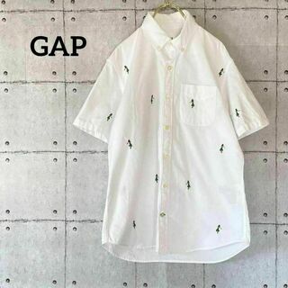 GAP - 248 ギャップ ボタンダウン 半袖シャツ フラダンス 刺繍 ホワイト S