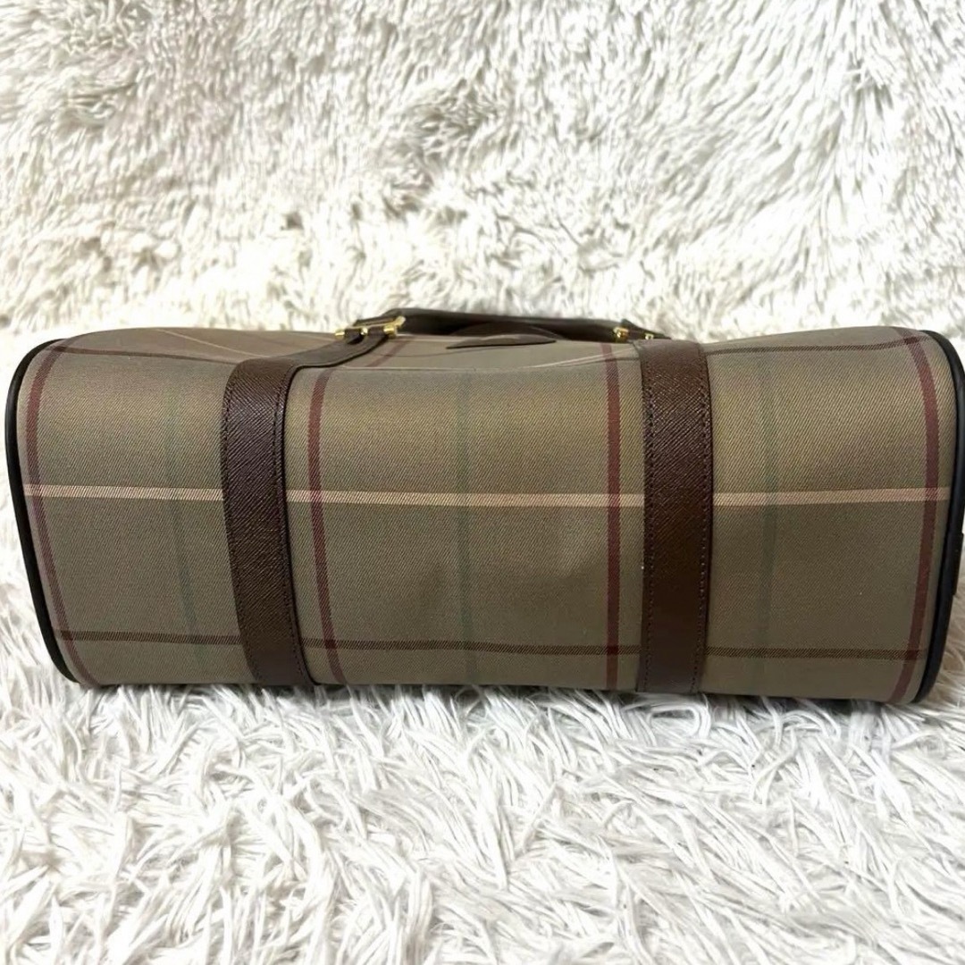 【美品】バーバリーズ ミニボストンバッグ 玉虫色 チェック ナイロン 本革 【美品】バーバリーズ ミニボストンバッグ 玉虫色 チェック ナイロン 本革