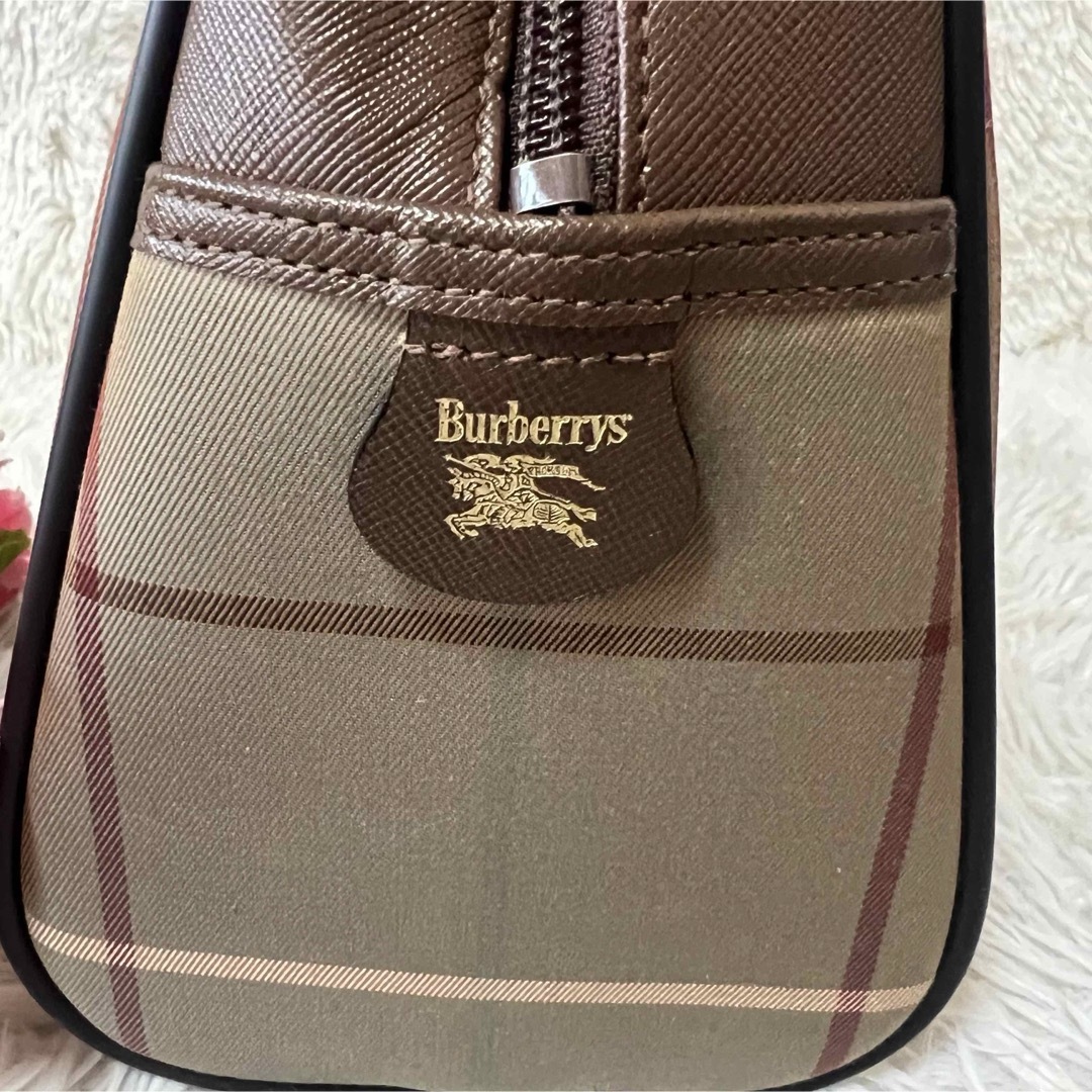 【美品】バーバリーズ ミニボストンバッグ 玉虫色 チェック ナイロン 本革 【美品】バーバリーズ ミニボストンバッグ 玉虫色 チェック ナイロン 本革