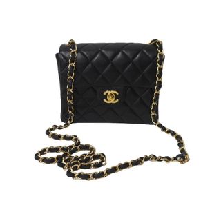 シャネル(CHANEL)の極美品 CHANEL シャネル 新型 ミニマトラッセ ブラック 黒 ゴールド ラムスキン ショルダーバッグ 17cm 6番台 中古 64006(ハンドバッグ)